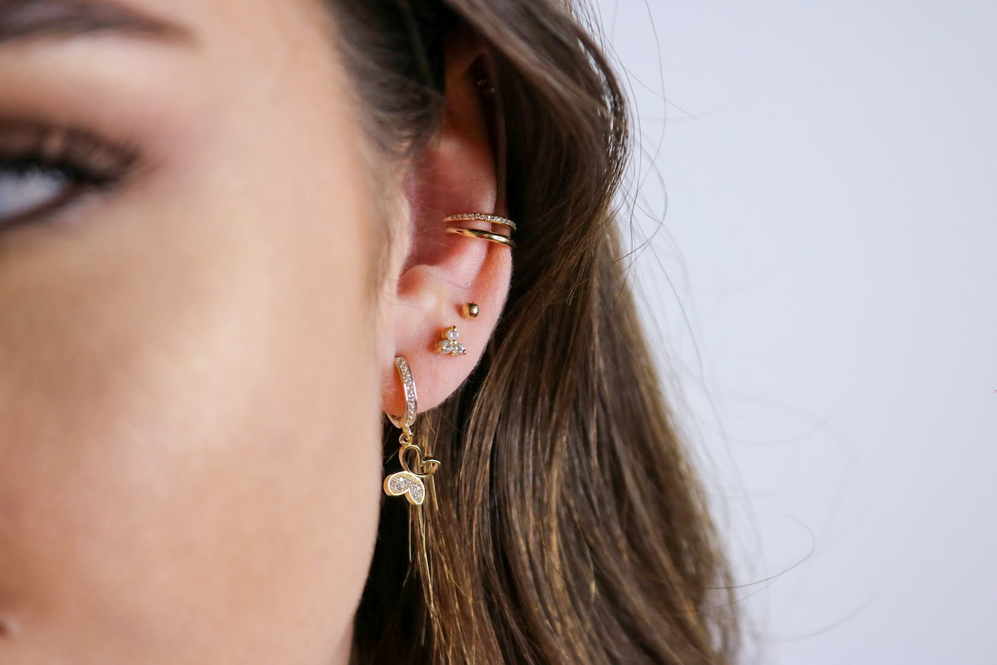 Butterfly CZ Charm Hoop Earrings | Solid 14K Gold Fine Jewelry